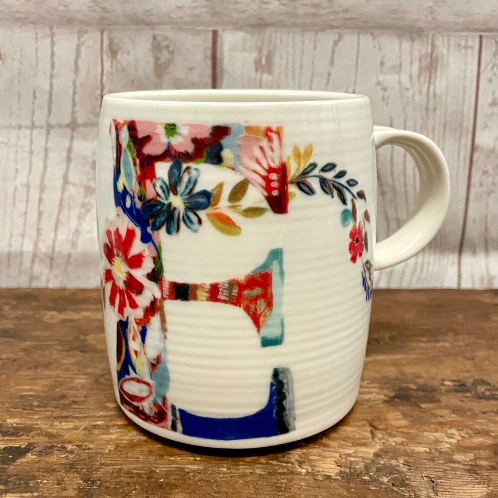 Anthropologie E monogram petal palette mug